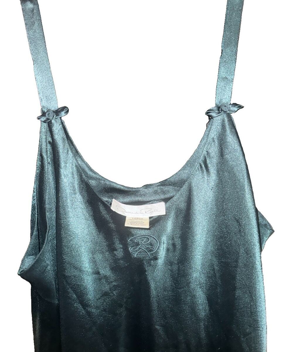 Vintage Oscar de La Renta Emerald Green Silky Slip Dress - Large